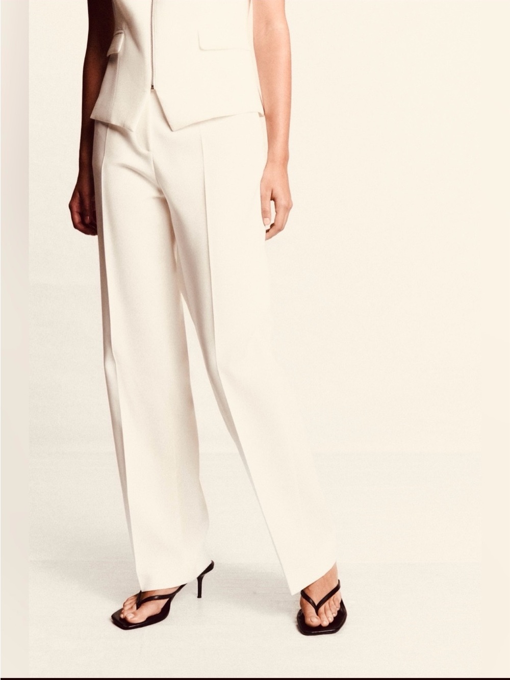ANNE KLEIN SizeXL~IVORY PANTS FRONT TAILORED CREASE STRAIGHT LEG TROUSERS SLACKS